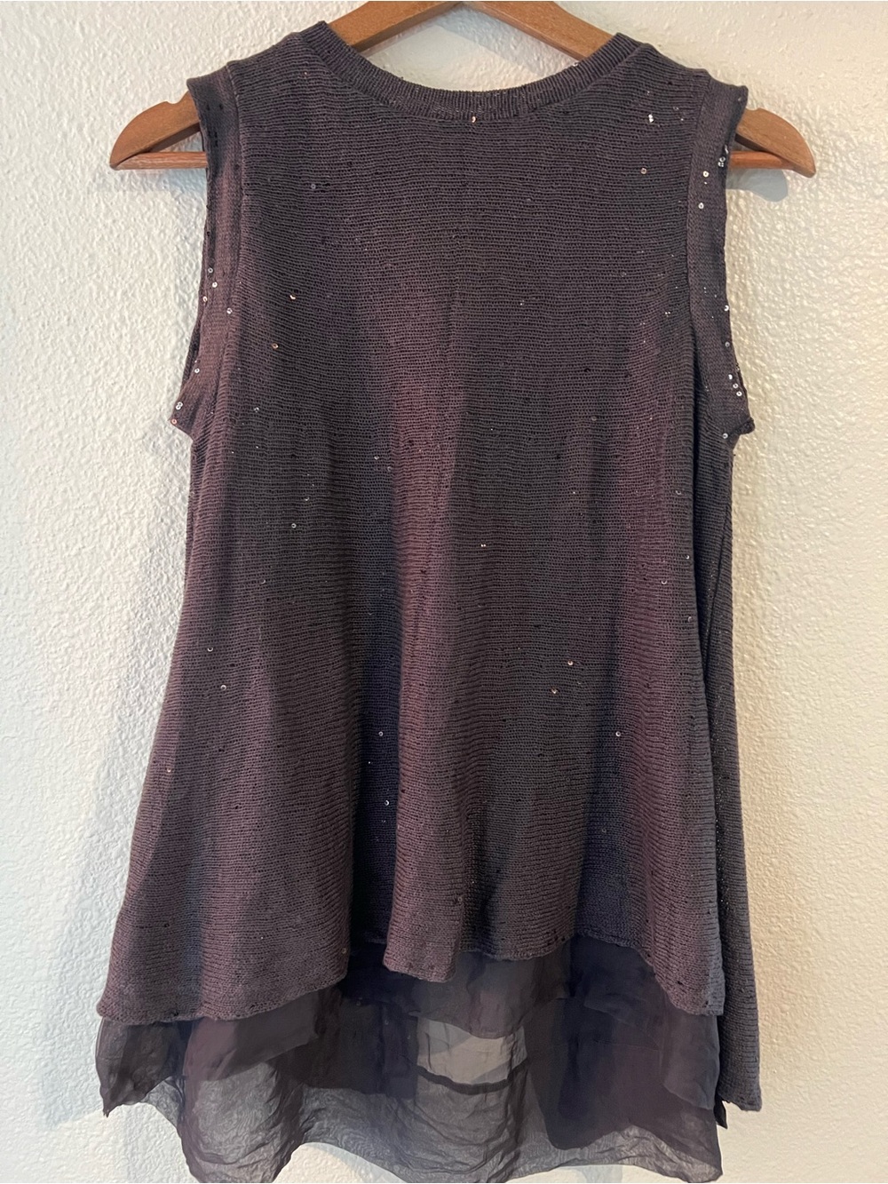 Brunello Cucinelli Plum Sleeveless Knit Tank with Sheer Layer